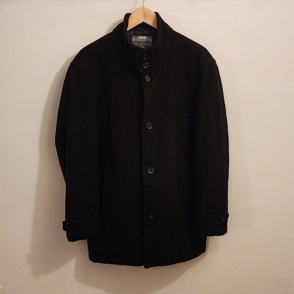 Johnston & Murphy Wool Car Coat Jacket Topcoat Men Size Medium Black Lined EUC - Picture 1 of 8